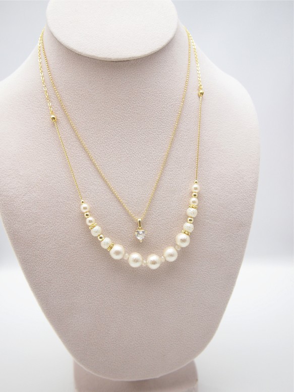 Twinkle heart Zirconia necklace＊cream＊ 4枚目の画像