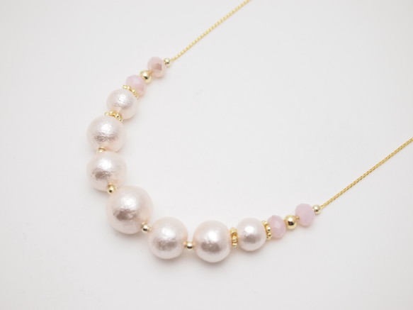 Pink white cotton pearl necklace *pink glass* 第1張的照片