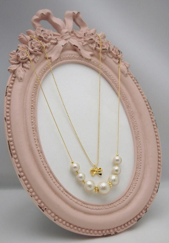 Ribbon & Kisuka cotton pearl necklace 第4張的照片