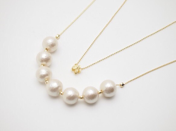 Flower & Kisuka cotton pearl necklace 第2張的照片