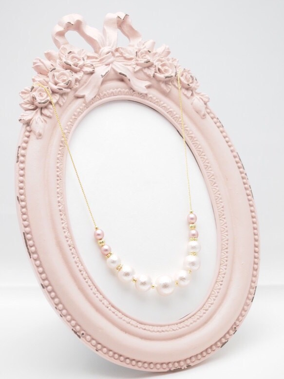 粉白色棉質珍珠項鍊*Pink blossom* 第4張的照片