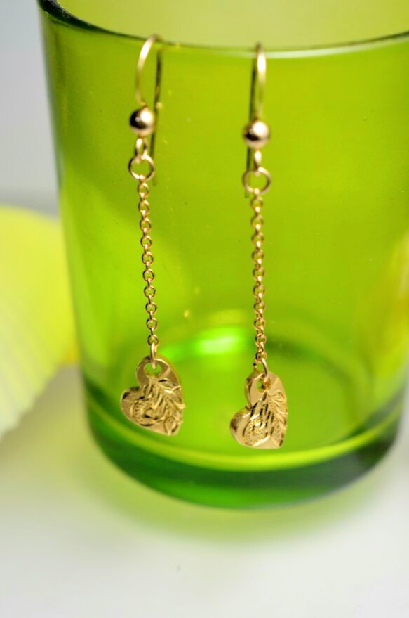 ハワイアンジュエリー　揺れるハート型輝きピアス　【受注制作】