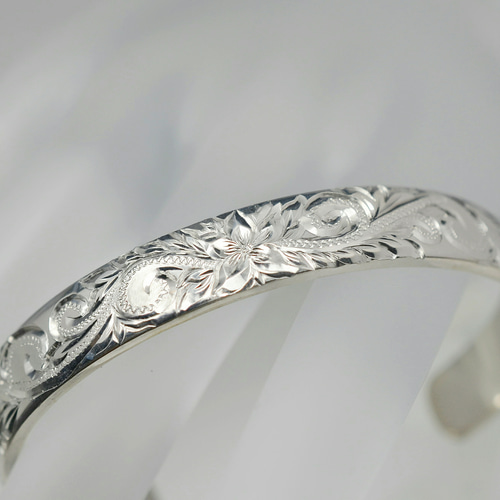 [手彫り]ハワイアンバングル(ハイビスカス/S) 手彫り]ハワイアンバングル(ハイビスカス/S/シルバー