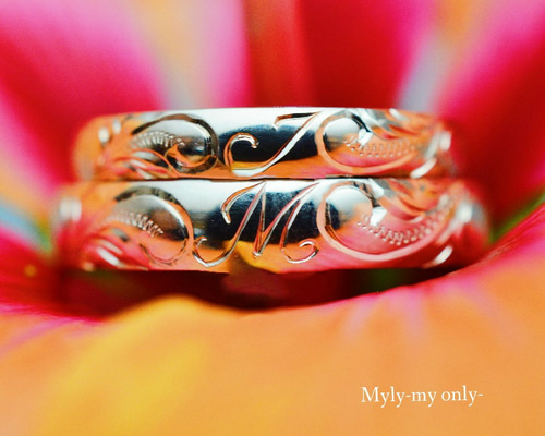 k18ハワイアンイニシャルペアリング/イニシャル手彫り 指輪・リング