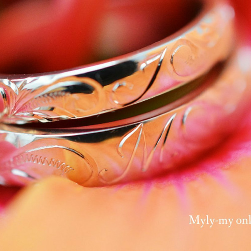 k18ハワイアンイニシャルペアリング/イニシャル手彫り 指輪・リング