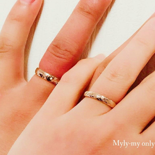 k18ハワイアンイニシャルペアリング/イニシャル手彫り 指輪・リング