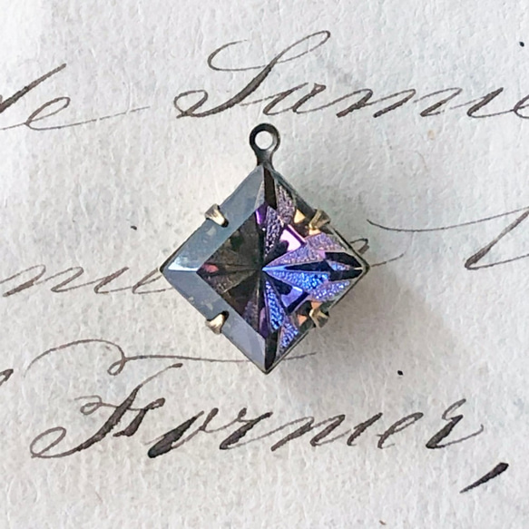 Glass Pendant Square 約20mm×17mm [PDT-407]＊1個＊Vintage＊ 1枚目の画像