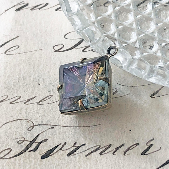 Glass Pendant Square 約20mm×17mm [PDT-407]＊1個＊Vintage＊ 2枚目の画像