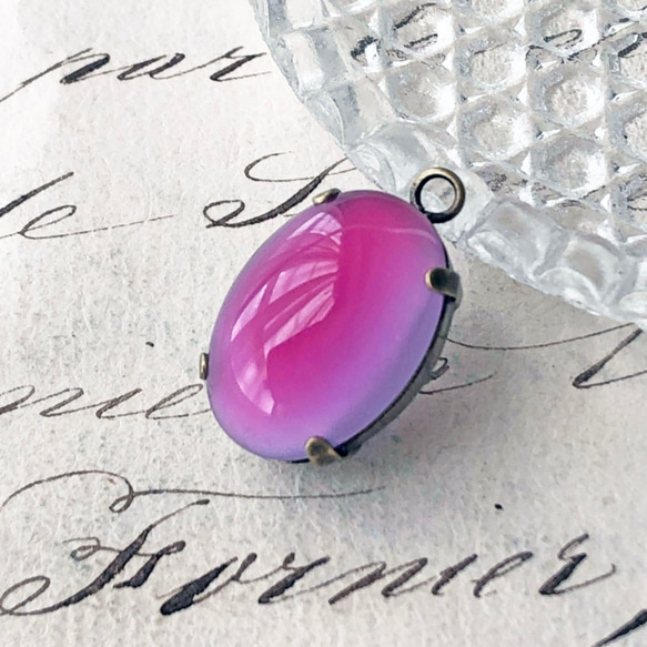 Glass Pendant Oval 約21mm×13mm [PDT-447]＊1個＊Vintage＊ 2枚目の画像