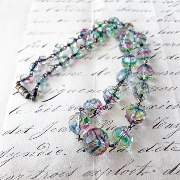 Art Deco Glass Beads Necklace 約45mm [NC-003]＊Vintage＊ 7枚目の画像