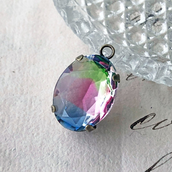 Glass Pendant Oval 約21mm×13mm [PDT-551]＊1個＊Vintage＊ 1枚目の画像