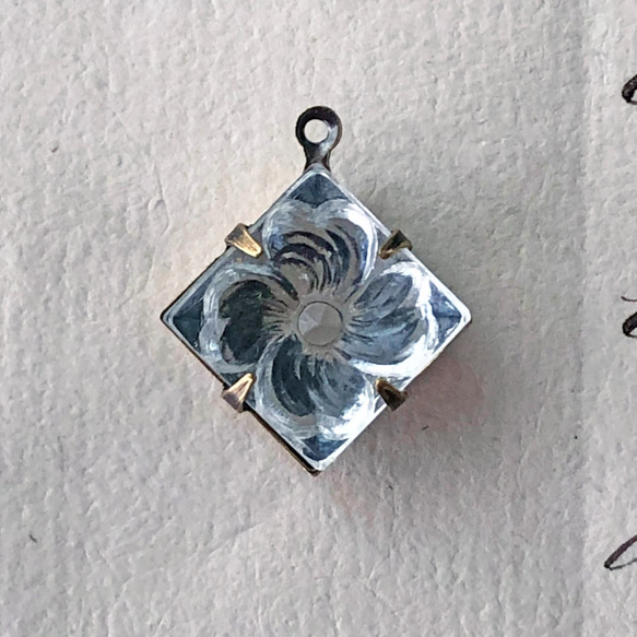 Glass Pendant Square 約20mm×17mm [PDT-603]＊1個＊Vintage＊ 2枚目の画像