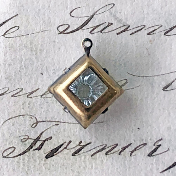 Glass Pendant Square 約20mm×17mm [PDT-603]＊1個＊Vintage＊ 6枚目の画像