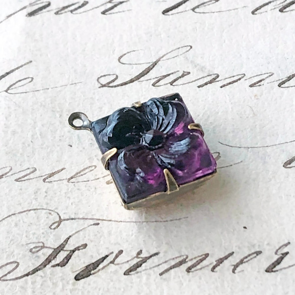 Glass Pendant Square 約20mm×17mm [PDT-605]＊1個＊Vintage＊ 5枚目の画像