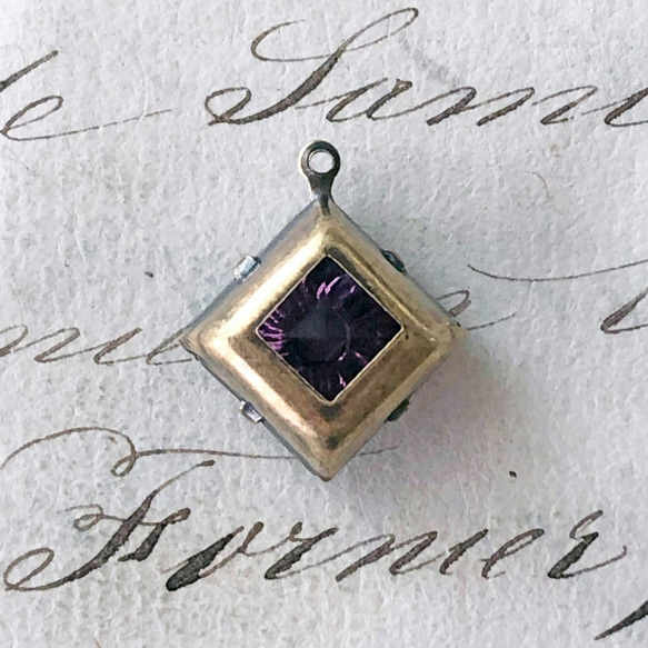 Glass Pendant Square 約20mm×17mm [PDT-605]＊1個＊Vintage＊ 7枚目の画像