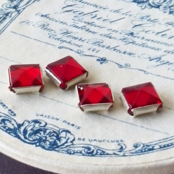 Rose Montee Ruby Square 約5mm [SO-045] ＊4個＊Vintage 2枚目の画像