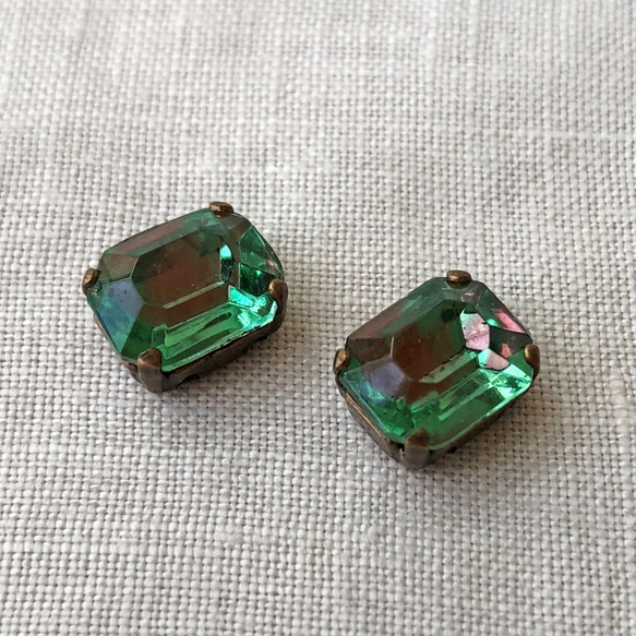 Sew-on Glass Octagon 約10mm×8mm [GOS-049]＊2個＊Vintage＊ 1枚目の画像