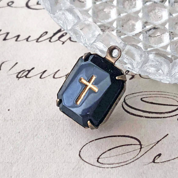 Glass Pendant Cross Octagon 約12mm×10mm [PDT-176]＊1個＊Vintage＊ 2枚目の画像