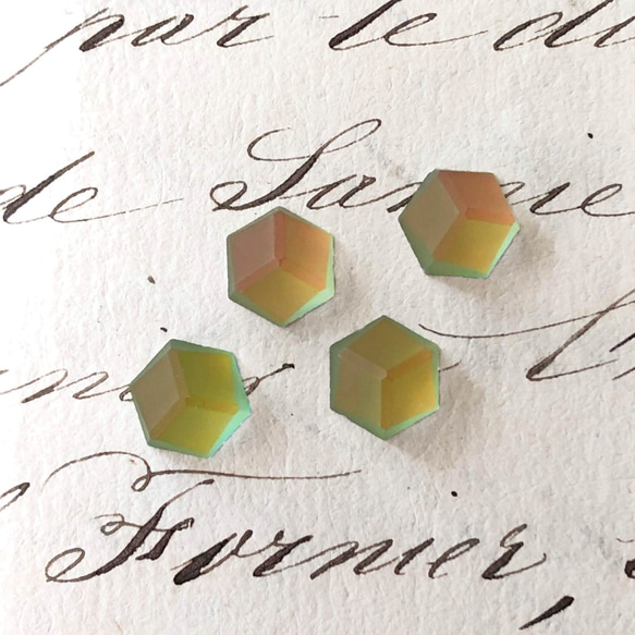 Glass Stones Hexagon 約9mm×8mm [GLS-033]＊4個＊Vintage＊ 2枚目の画像