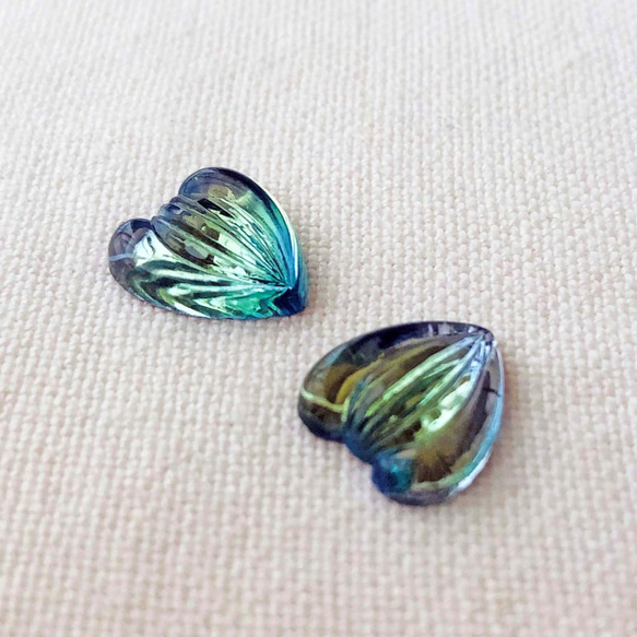 Glass Stones Hearts 約14mm×12mm [GLS-034]＊2個＊Vintage＊ 3枚目の画像