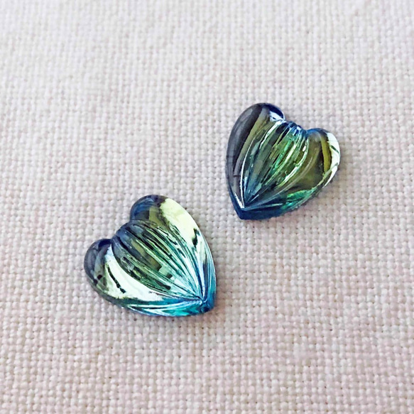 Glass Stones Hearts 約14mm×12mm [GLS-034]＊2個＊Vintage＊ 4枚目の画像