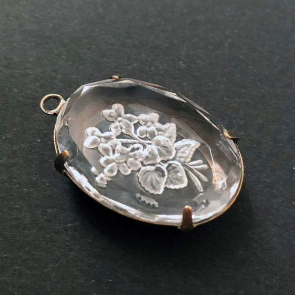 Glass Pendant Oval 約29mm×19mm [PDT-320]＊1個＊Vintage＊ 8枚目の画像