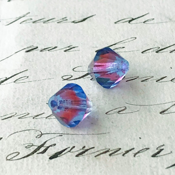 Glass Beads Bi-cone 約11mm×10mm [BE-173]＊4個＊Vintage＊ 4枚目の画像