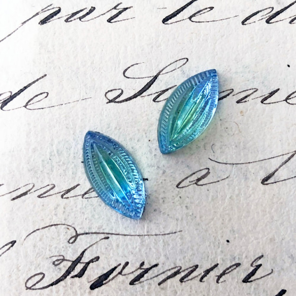 Glass Stones Navette 約15mm×7mm [GLS-060]＊4個＊Vintage＊ 2枚目の画像