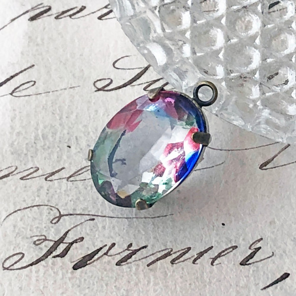 Glass Pendant Oval 約21mm×13mm [PDT-394]＊1個＊Vintage＊ 1枚目の画像