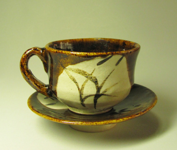 柿織部えのころ草文コーヒーカップ＆ソーサー　CC-2　　陶器/カップ/コーヒーカップ/織部 人気・おすすめ｜売れ筋商品・話題商品におすすめ コスパ重視 安心配送 スピーディーにお届け