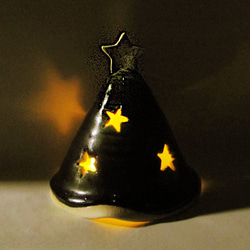 織部ミニクリスマスツリー 　LEDキャンドルライト付　CT-2　陶器/クリスマス/ライトアップ/織部 5枚目の画像