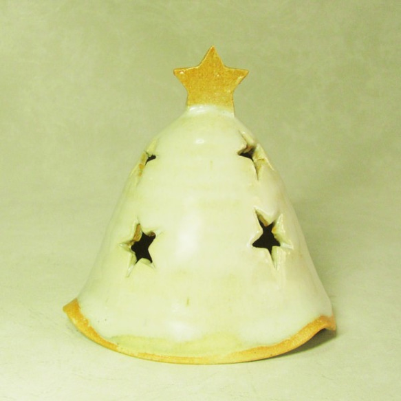 藁灰釉ミニクリスマスツリー　LEDキャンドルライト付　CT-1　陶器/クリスマス/ライトアップ/藁灰釉 3枚目の画像