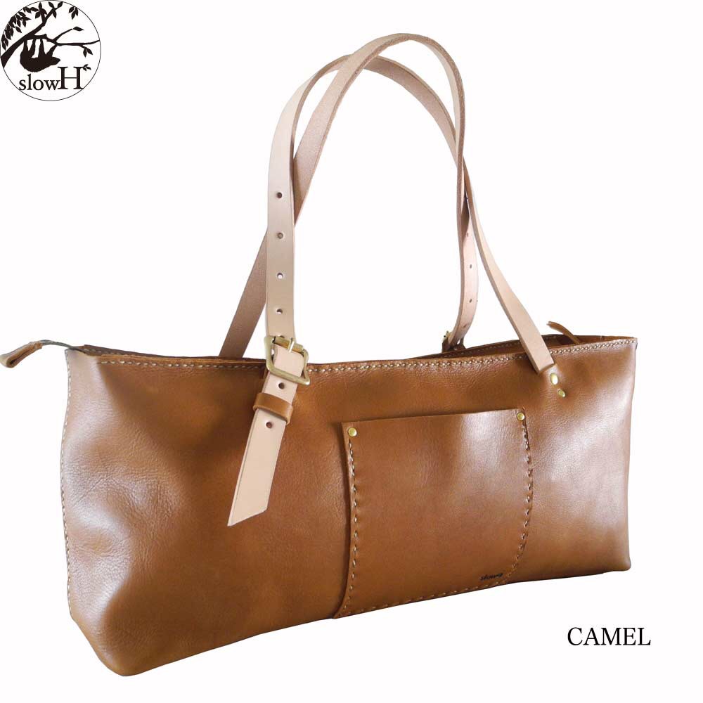 「slowH」『Fifteen』レザートートバッグ/CAMEL〈ショルダーバッグ、本革、ナチュラル、男女兼用〉