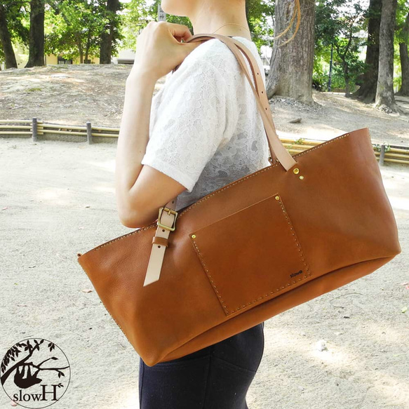 &quot;slowH&quot; &quot;Fifteen&quot; leather tote bag/BROWN &lt 第4張的照片