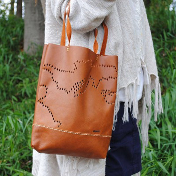 「slowH」『KomorebiBag H』トートバッグ/BROWN〈本革、ナチュラル、手提げ〉 8枚目の画像