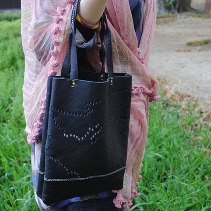 「slowH」『KomorebiBag H』トートバッグ/BLACK〈本革、ナチュラル、手提げ〉