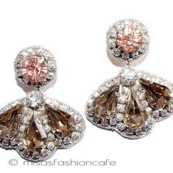SPARKL Sparkle耳環香檳色花卉珠寶奧地利水晶采用背面皮革輕盈 第2張的照片