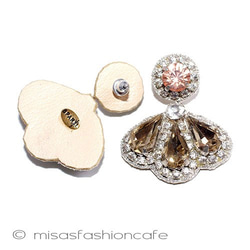 SPARKL Sparkle耳環香檳色花卉珠寶奧地利水晶采用背面皮革輕盈 第3張的照片