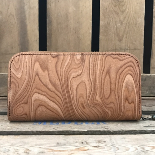 マグネット スキモレザー ラウンドファスナー長財布 ウッドナチュラル  