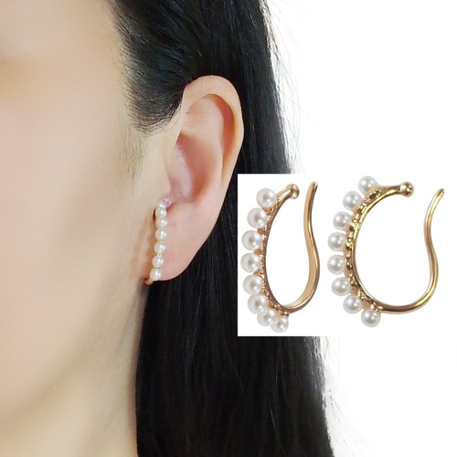 ゴールドフープパールイヤリング クリームドット Cream dot. ころんと揺れるコットンパールの