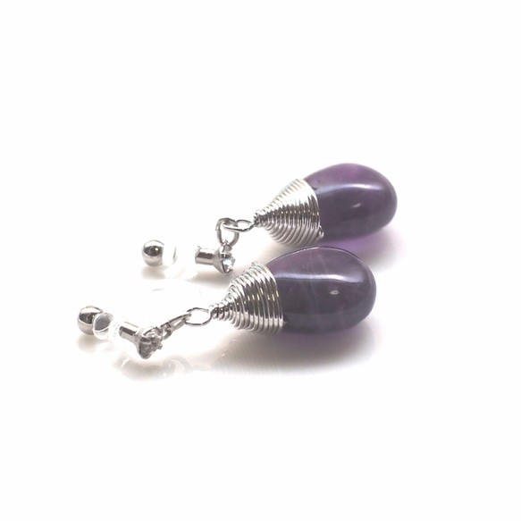 紫水晶無孔耳環，紫色紫水晶樹脂耳環，紫色半寶石耳環，無痛耳環 第3張的照片