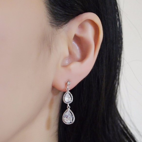 水晶耳環立方氧化鋯無孔耳環淚珠樹脂耳環 第2張的照片