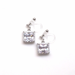 方晶鋯石耳環 人造鑽石無孔耳環 搖曳流行銀方樹脂耳環 第10張的照片