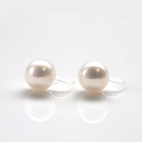 AAA級淡水珍珠耳環9毫米流行白色白色淡水珍珠無孔耳環樹脂無痛耳環 第8張的照片