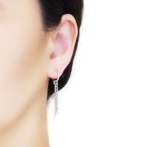 メンズイヤリング/BTS人気痛くないシルバーチェーンノンホールフェイク