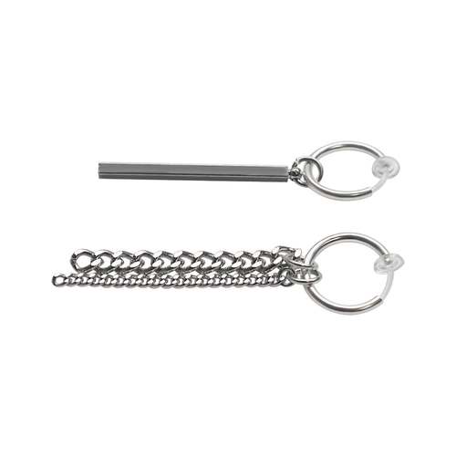 メンズイヤリング/BTS人気痛くないシルバーチェーンノンホールフェイク