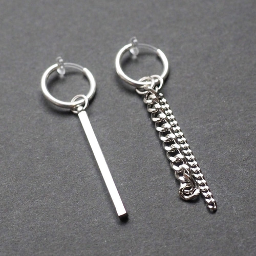 メンズイヤリング/BTS人気痛くないシルバーチェーンノンホールフェイク