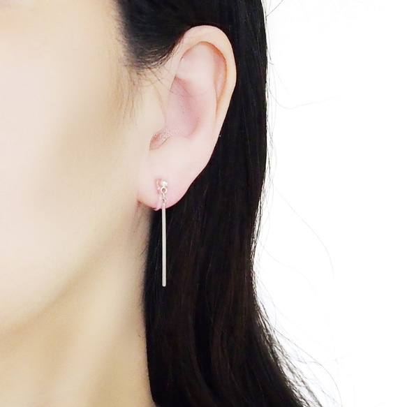 純銀耳環無痛簡單長棒樹脂耳環，可搖動Ver，無孔耳環 第2張的照片