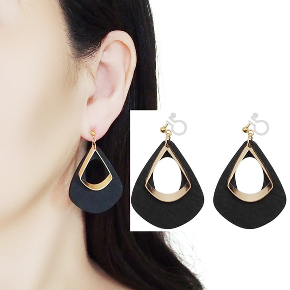 HMフープイヤリングノンホールピアスガンメタブラックハート黒棘