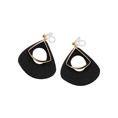 HMフープイヤリングノンホールピアスガンメタブラックハート黒棘